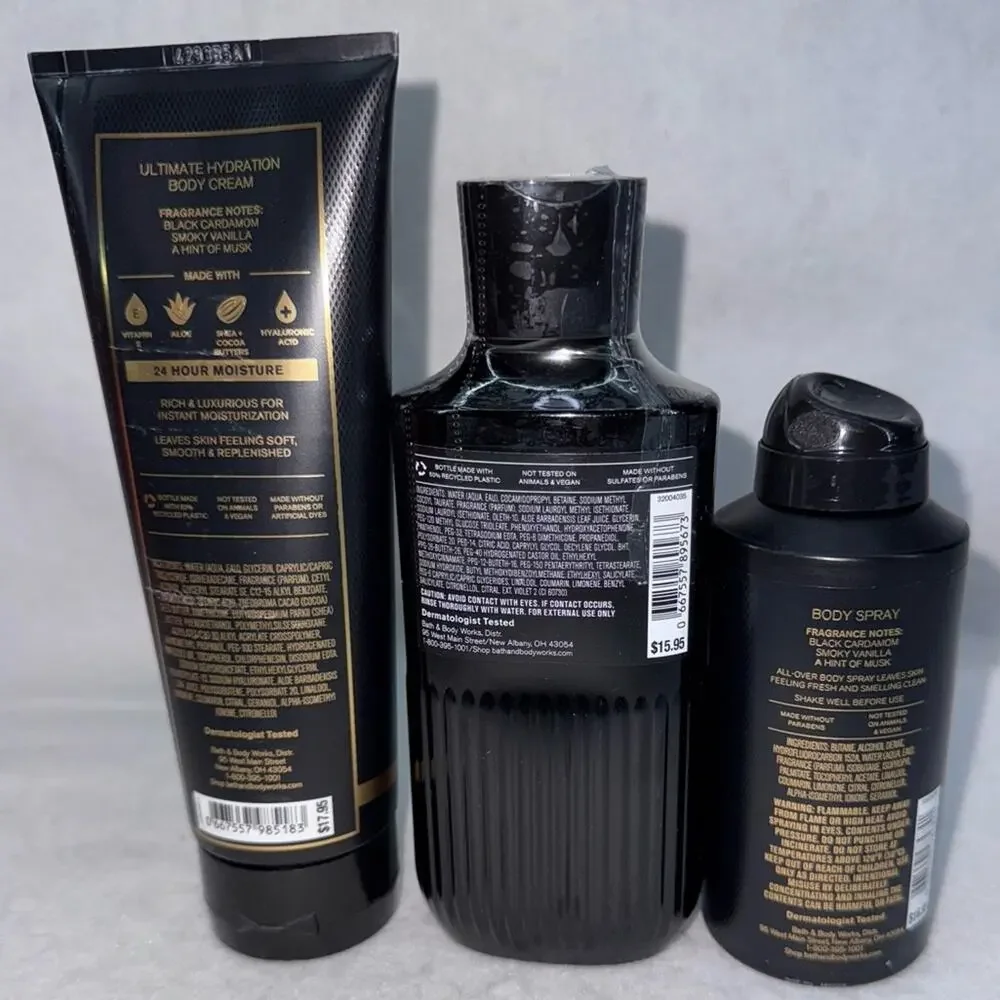 NWT Bath & Body Works 3 pcs Men’s Noir (10oz 3-in1 Wash, 8oz Cream, 3.7oz Spray)